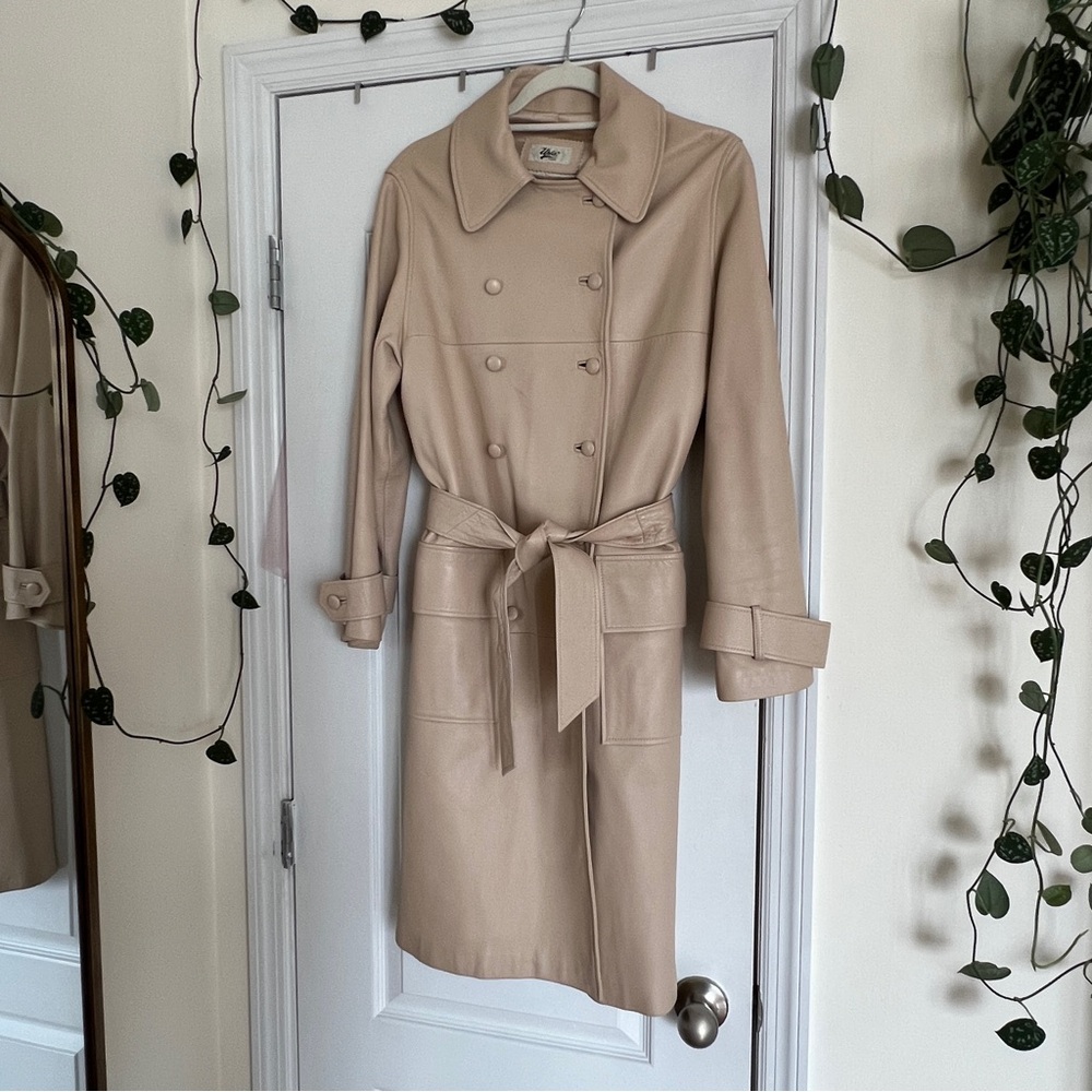 Vintage Tan Leather Oversized Trench Coat
